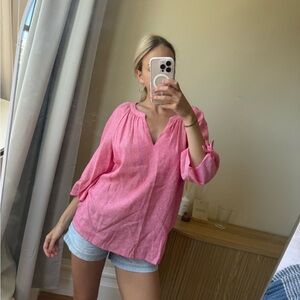 Jones New York Pink Cropped Sleeves Top